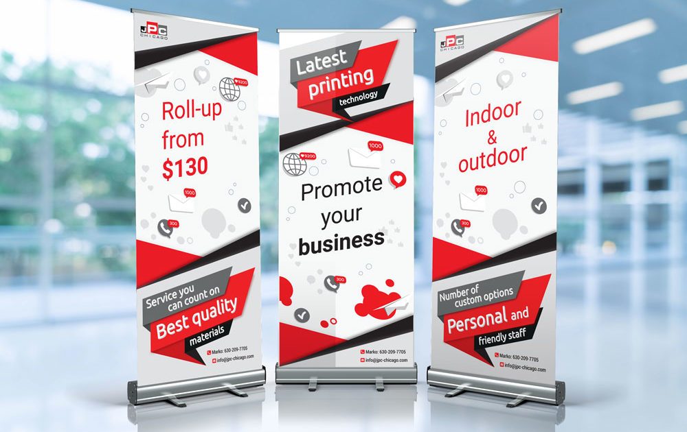 33" W x 79" H Retractable Roll Up Banner Stand Trade Show with Custom Printing 