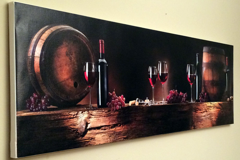 prinitng on canvas wine in barrels